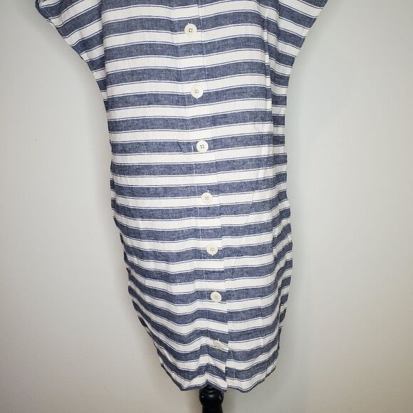 Madewell Striped Play Button Back Linen Blend Dress Size M - Picture 9 of 12